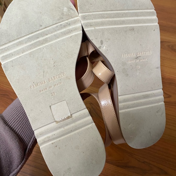 PALOMA BARCELO patent leather beige and tan flatform platform sandals size 39/9 - Picture 7 of 9